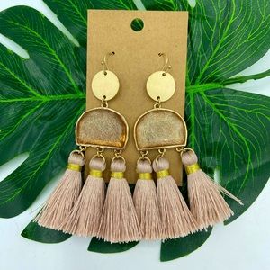 Boho pink tassel dangle earrings